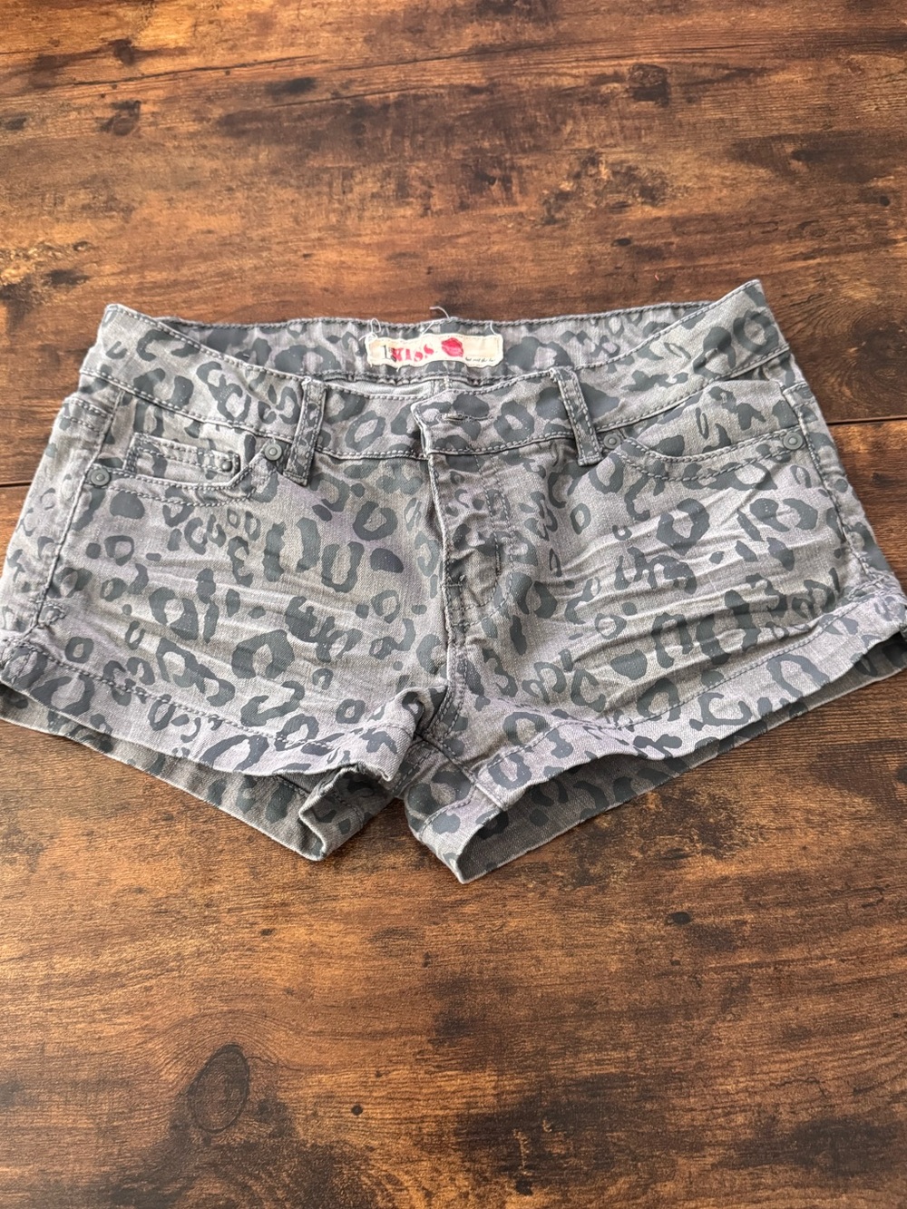 Macy's Gray Leopard-Print Denim Shorts